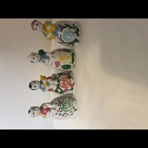 Vintage Asian Child Porcelain Bisque Hand Painted Bells Set of 4
